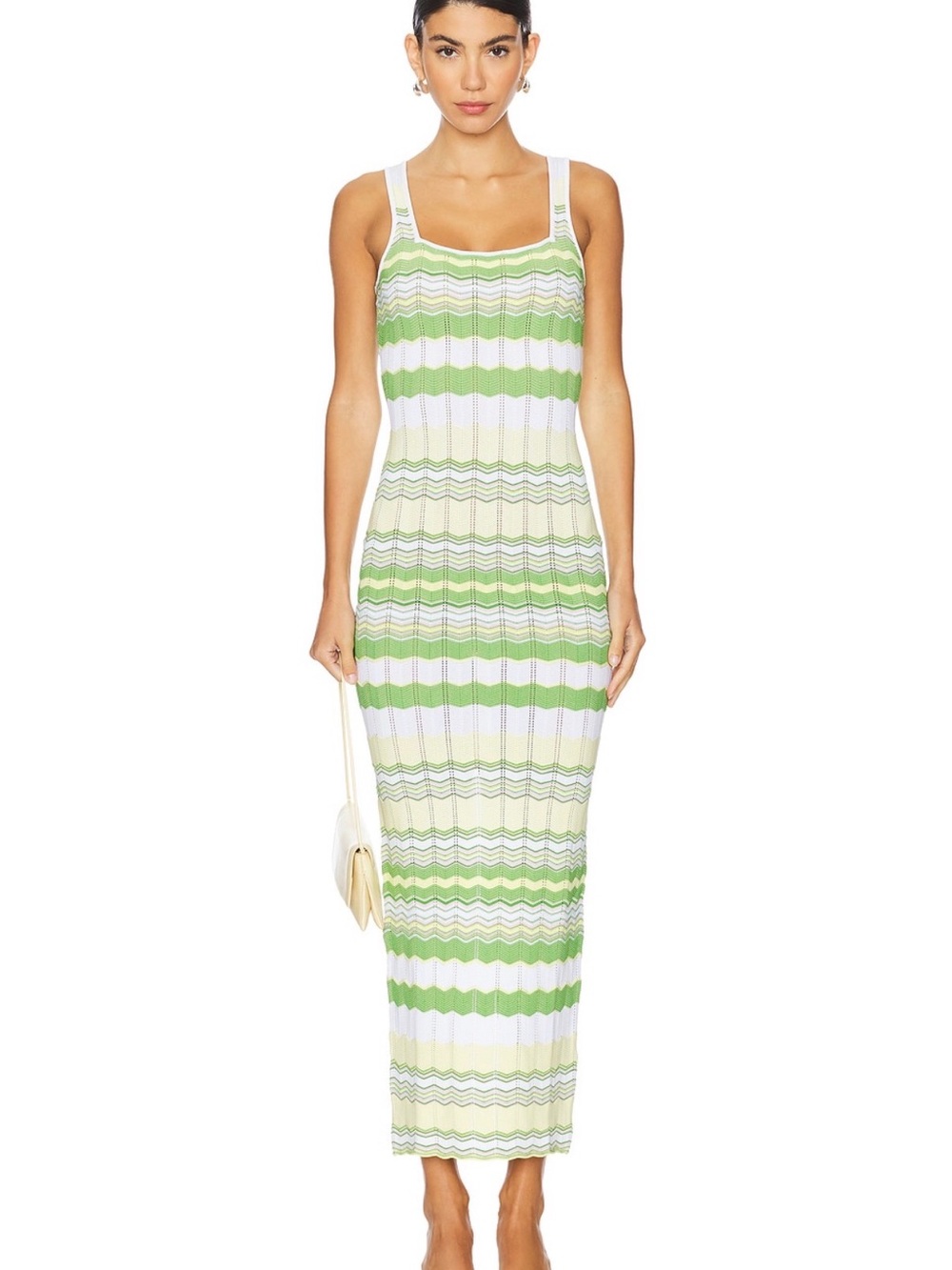 Tularosa Green and White Striped Ribbed Maxi Dress